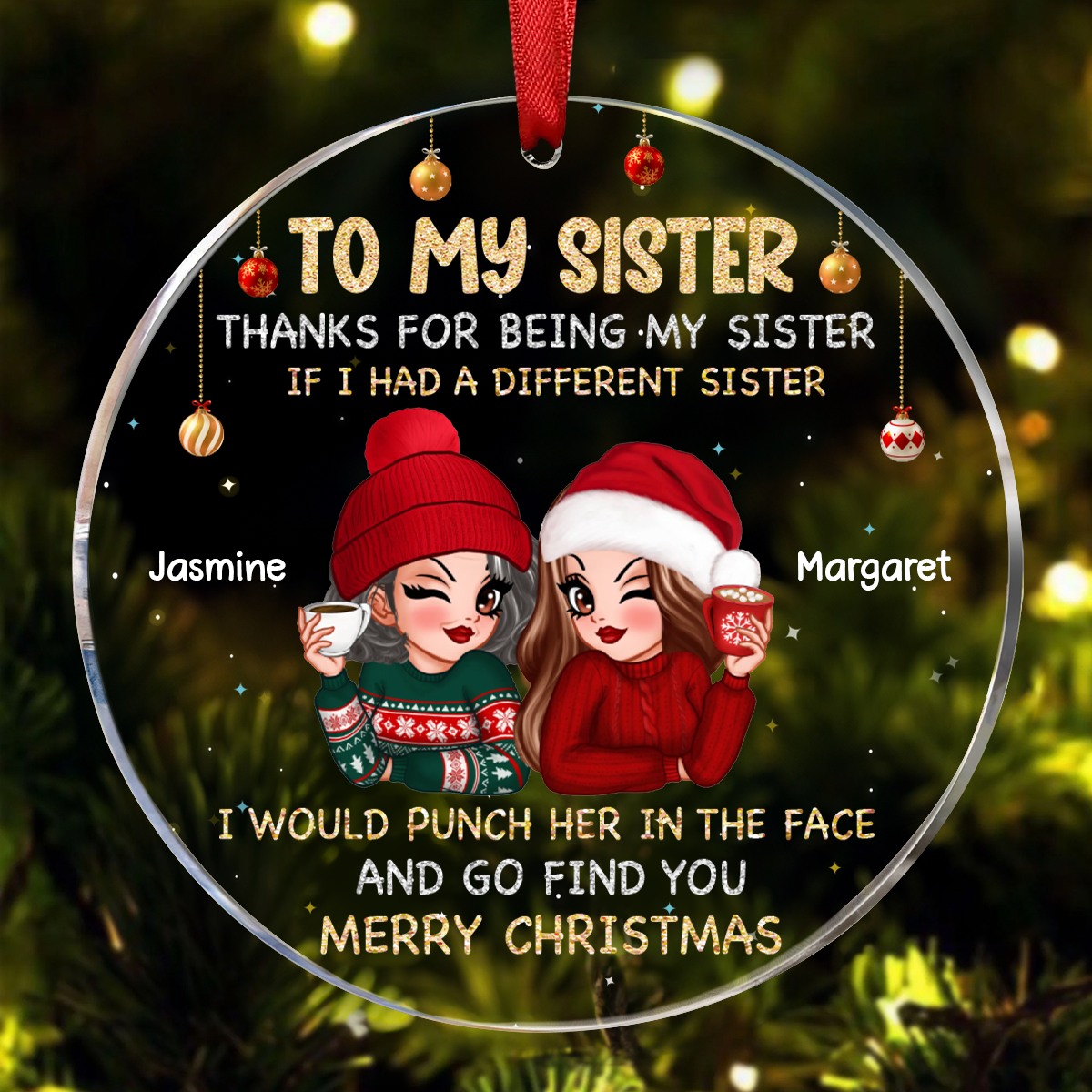 To My Sister Brother Merry Christmas - Personalized Circle Acrylic Ornament