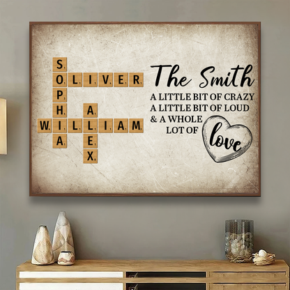 Family Whole Lot Of Love Crossword Puzzle Art - Captured In A Moment, Cherished For A Lifetime Personalized Poster, Christmas Gift For Family, For Husband, Wife, Dad, Mom