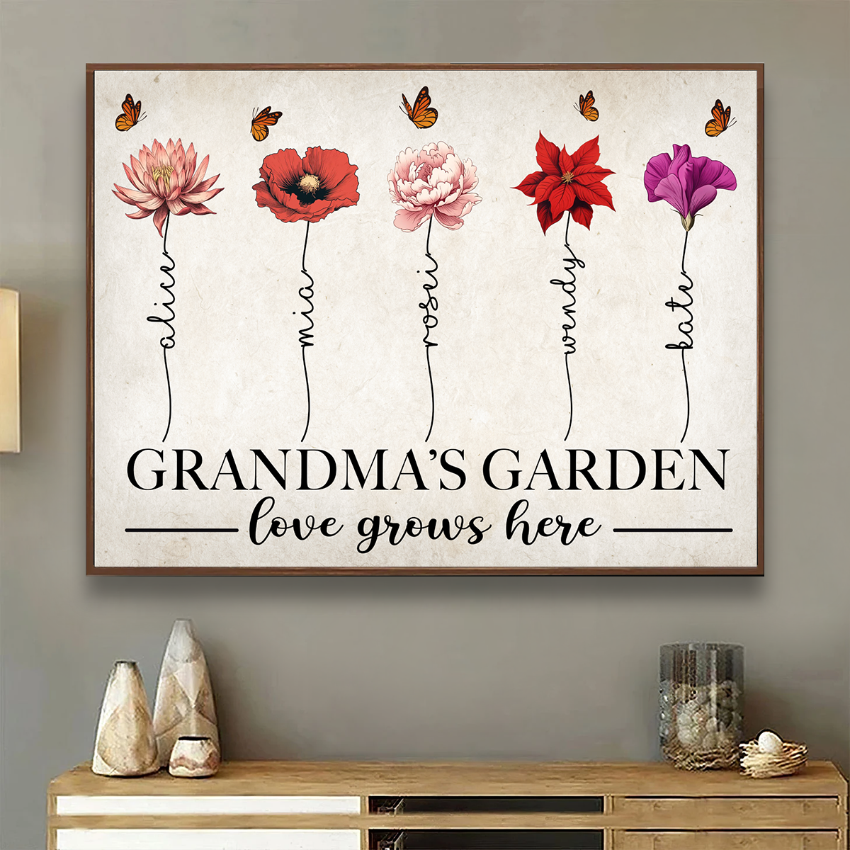 Grandma‘s Garden Love Grows Here Beautiful Birth Month Flowers Personalized Poster