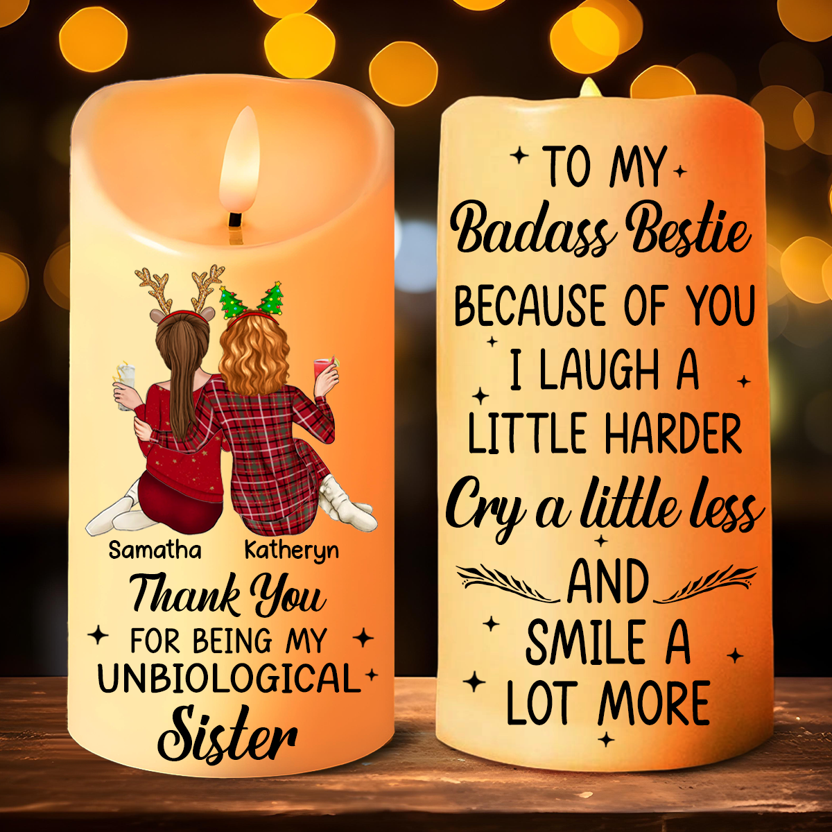 Thank You For Being My Unbiological Sisters - Personalized Flameless LED Candle