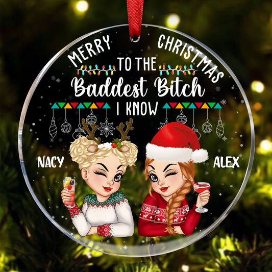 Christmas Merry Christmas Besties - Personalized Circle Glass Ornament