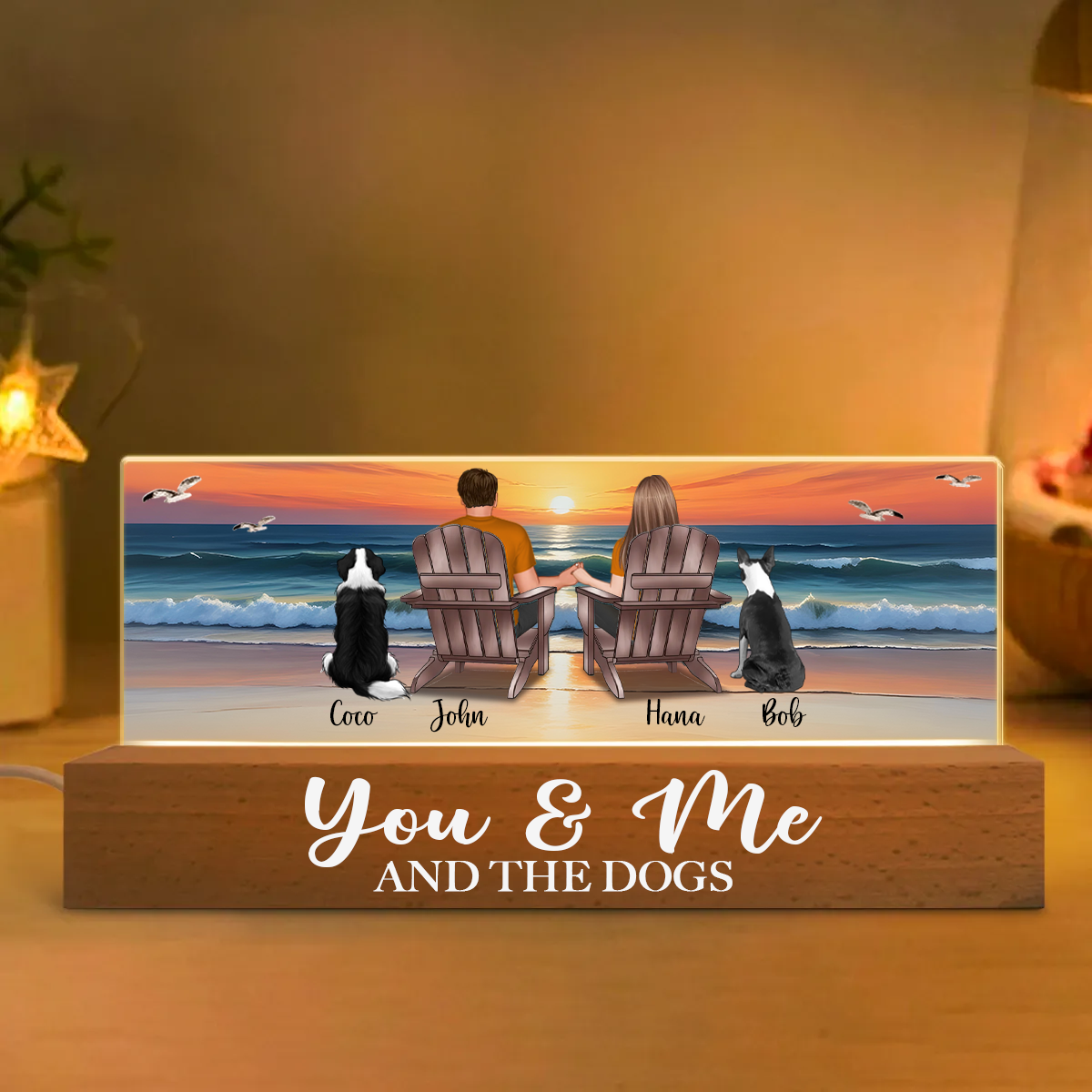 Couple You Me And The Dogs Cats Retro Vintage Personalized LED Night Light, Perfect Anniversary Gift For Dog Lovers, Gift For Cat Lovers