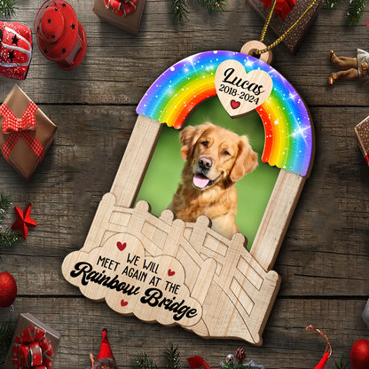 Custom Photo Dog Cat Pet Memorial We Will Meet Again - Personalized Wooden Ornament