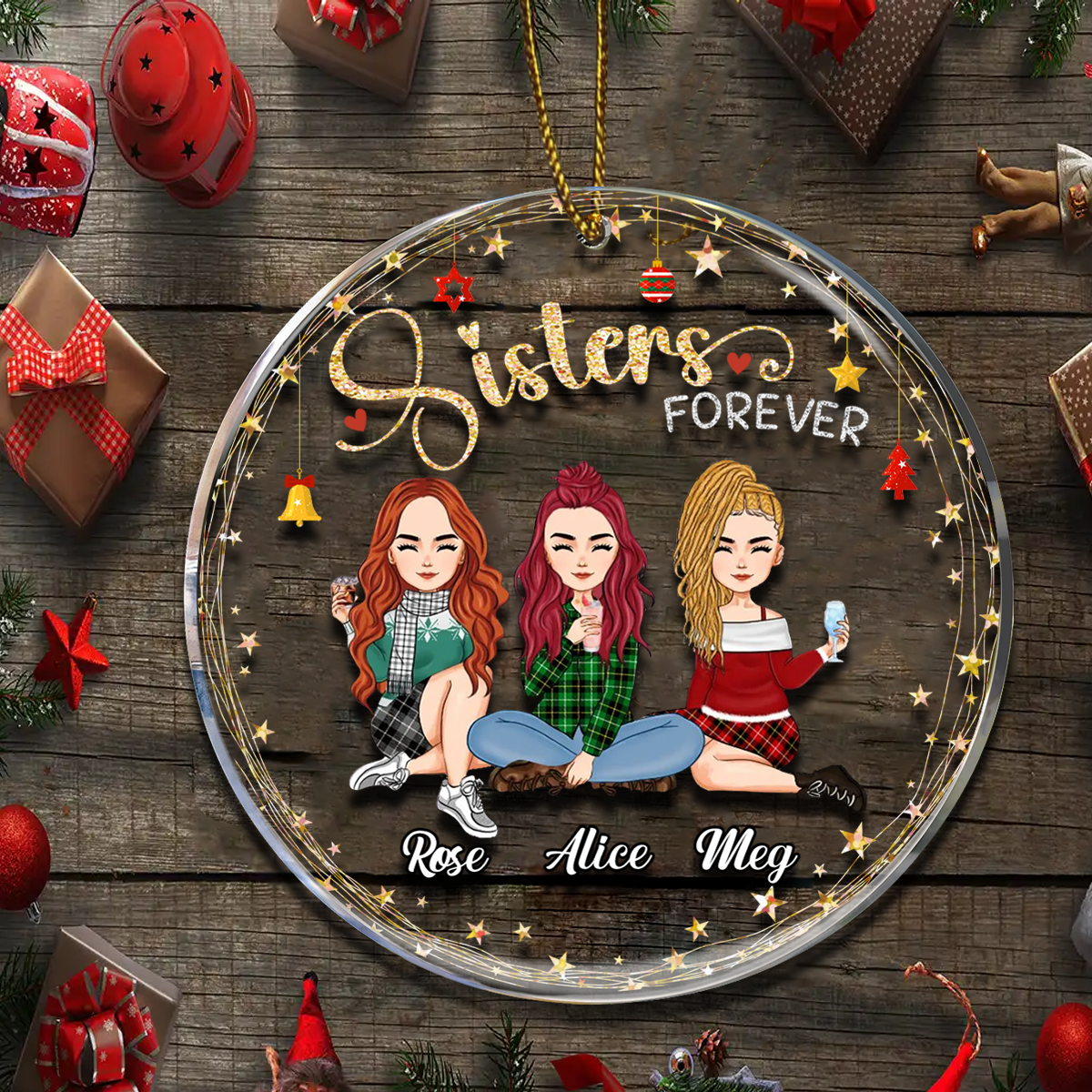 Gorgeous Sisters Forever Personalized Acrylic Ornament, Christmas Gift For Sisters