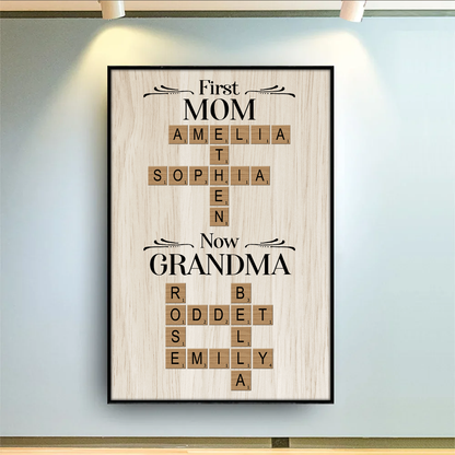 First Mom Now Grandma Crossword Puzzle Art Personalized Poster