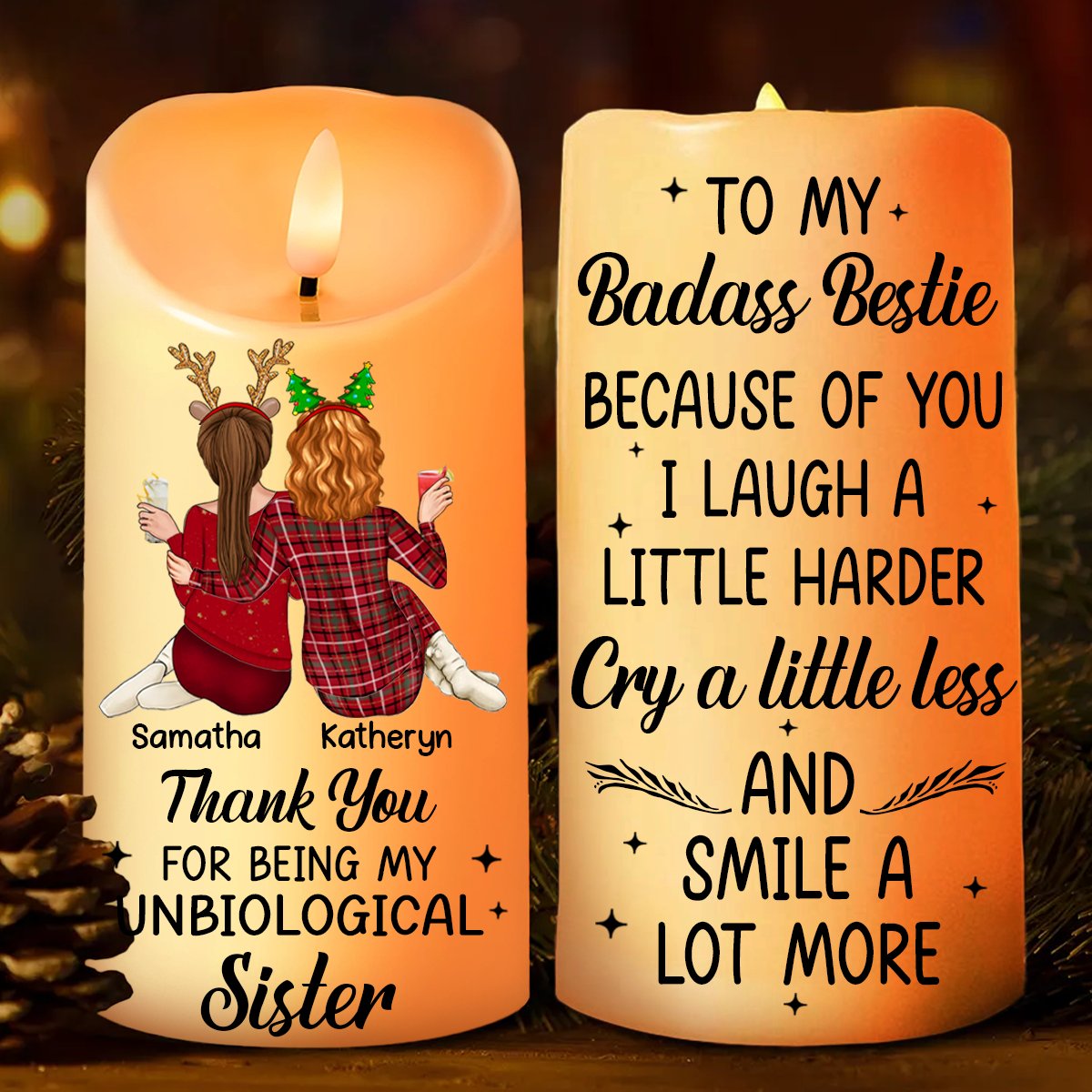 Thank You For Being My Unbiological Sisters - Personalized Flameless LED Candle