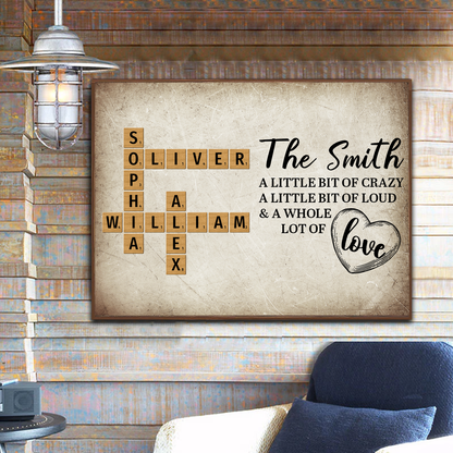 Family Whole Lot Of Love Crossword Puzzle Art - Captured In A Moment, Cherished For A Lifetime Personalized Poster, Christmas Gift For Family, For Husband, Wife, Dad, Mom