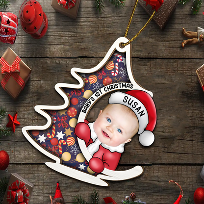 Custom Photo Christmas Tree Baby Santa - Personalized Suncatcher Ornament