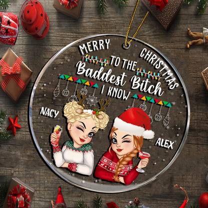 Christmas Merry Christmas Besties - Personalized Circle Glass Ornament