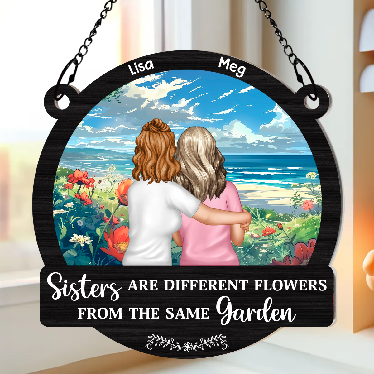 Sisters From The Same Garden - Personalized Window Hanging Suncatcher Ornament