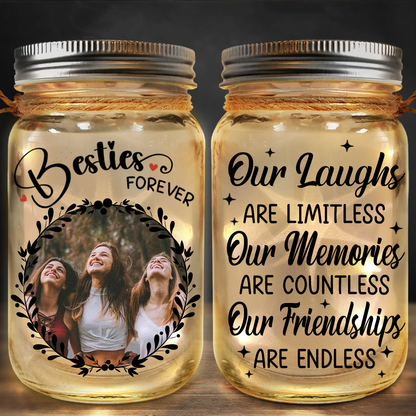 Custom Photo Our Memories Are Countless Our Friendship Is Endless - Personalized Mason Jar Light