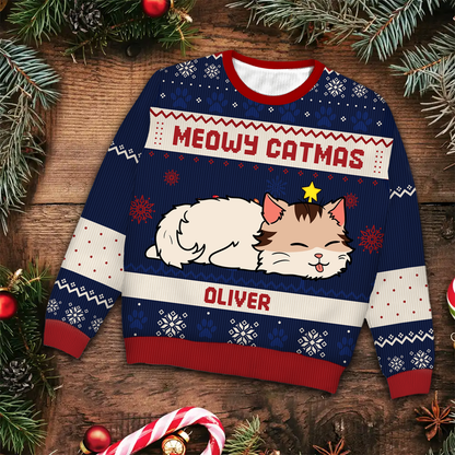 Lying Cat Meowy Catmas - Personalized Unisex Ugly Sweater