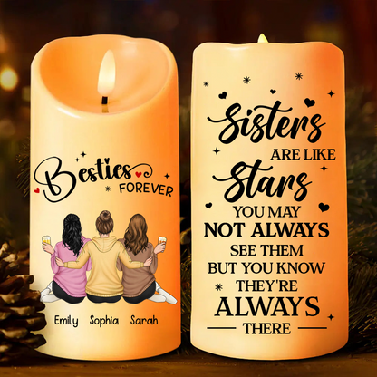 Sisters Are Like Stars They're Always There - Personalized Flameless LED Candle