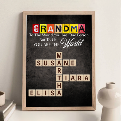 Grandma You Are The World Crossword Puzzle Art Home Decor Personalized Poster