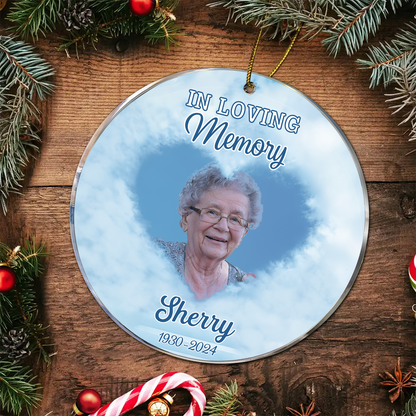 Custom Photo Forever In Our Hearts Memorial - Personalized Circle Acrylic Ornament