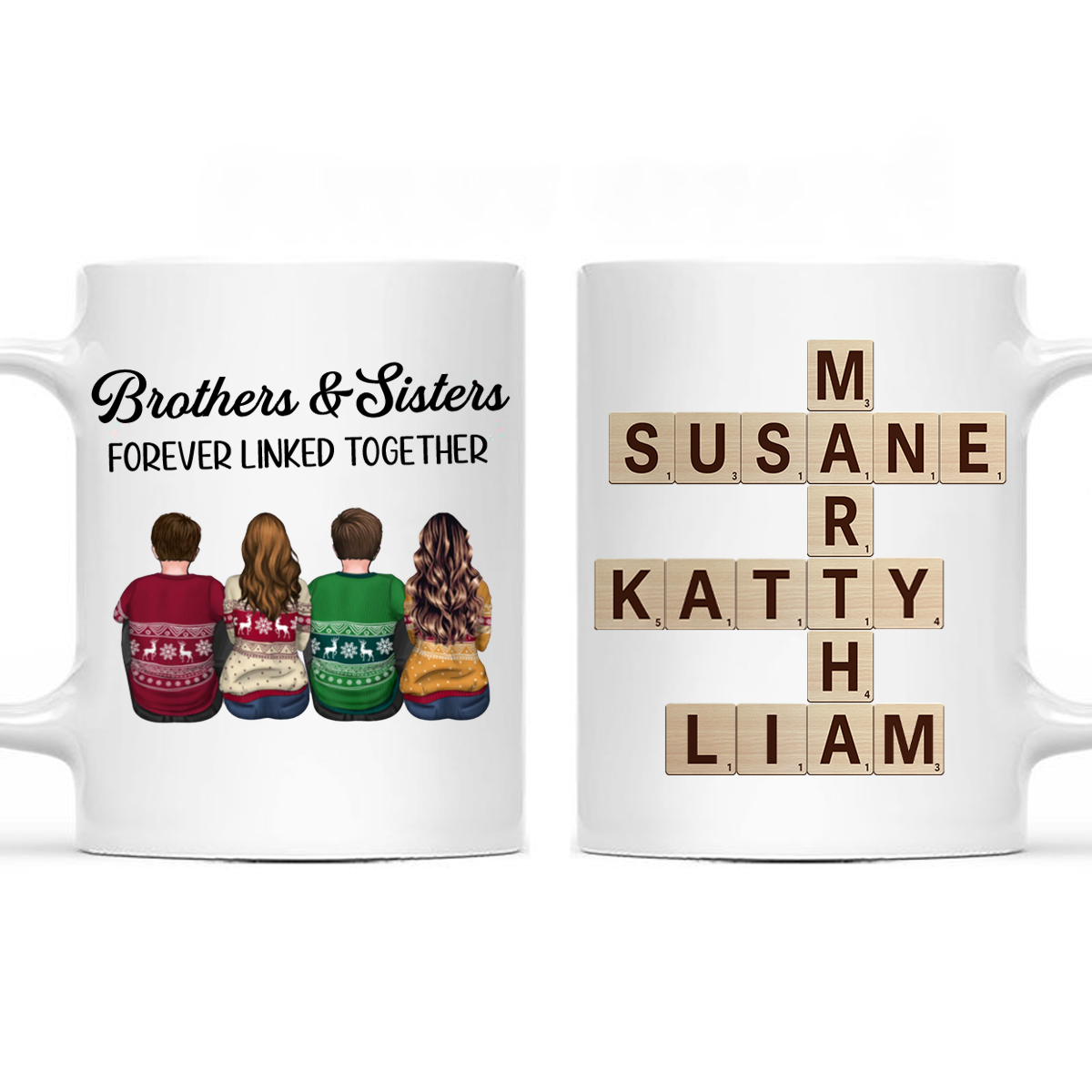 Brothers Sisters Family Linked Together Crossword Puzzle Art Personalized Mug