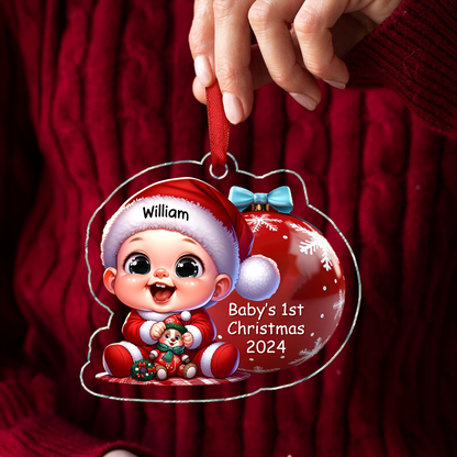 Baby Beside Christmas Bauble 3D Effect Baby's First Christmas Personalized Acrylic Ornament