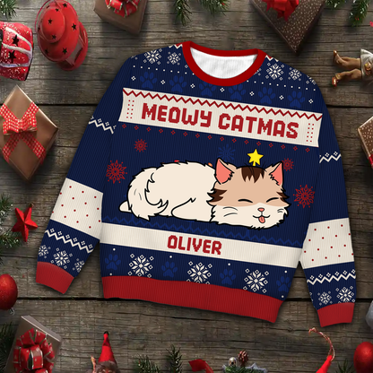 Lying Cat Meowy Catmas - Personalized Unisex Ugly Sweater