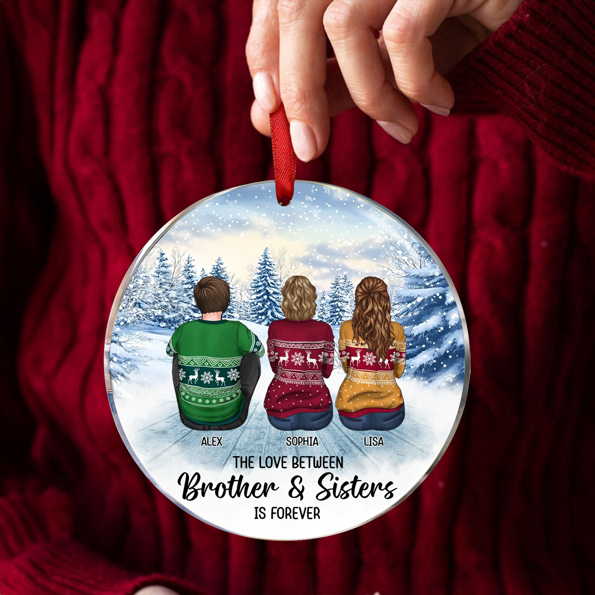 Personalized Siblings Christmas Winter Scene Ornament, Personalized Brothers and Sisters Ornament, Siblings Gift