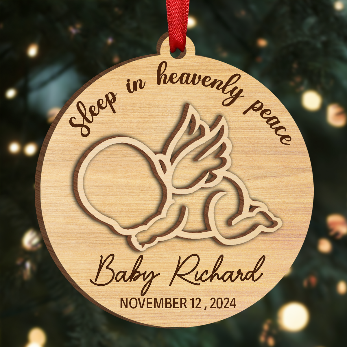 Sleep In Heavenly Peace Memorial Infant Loss Baby Memorial - Personalized Wooden Ornament