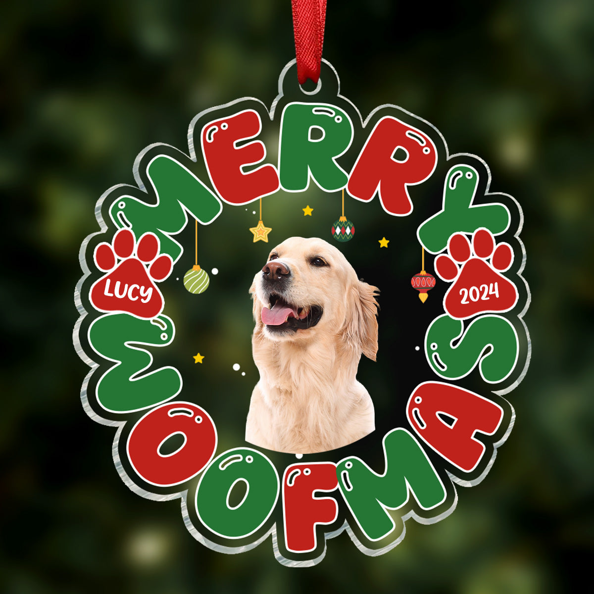 Custom Photo Meowy Catmas Merry Woofmas - Personalized Custom Shaped Acrylic Ornament