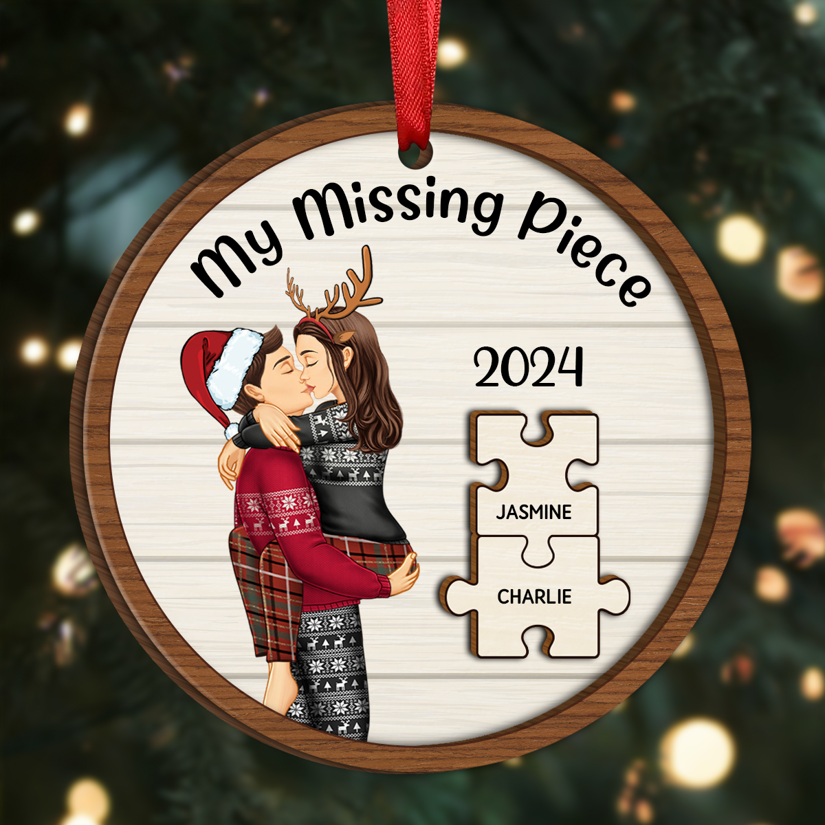 My Missing Piece Christmas Couple - Personalized Wooden Ornament