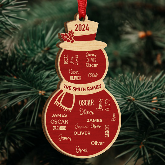 Christmas Snowman Repeating Names - Personalized Custom Shaped Wooden Ornament