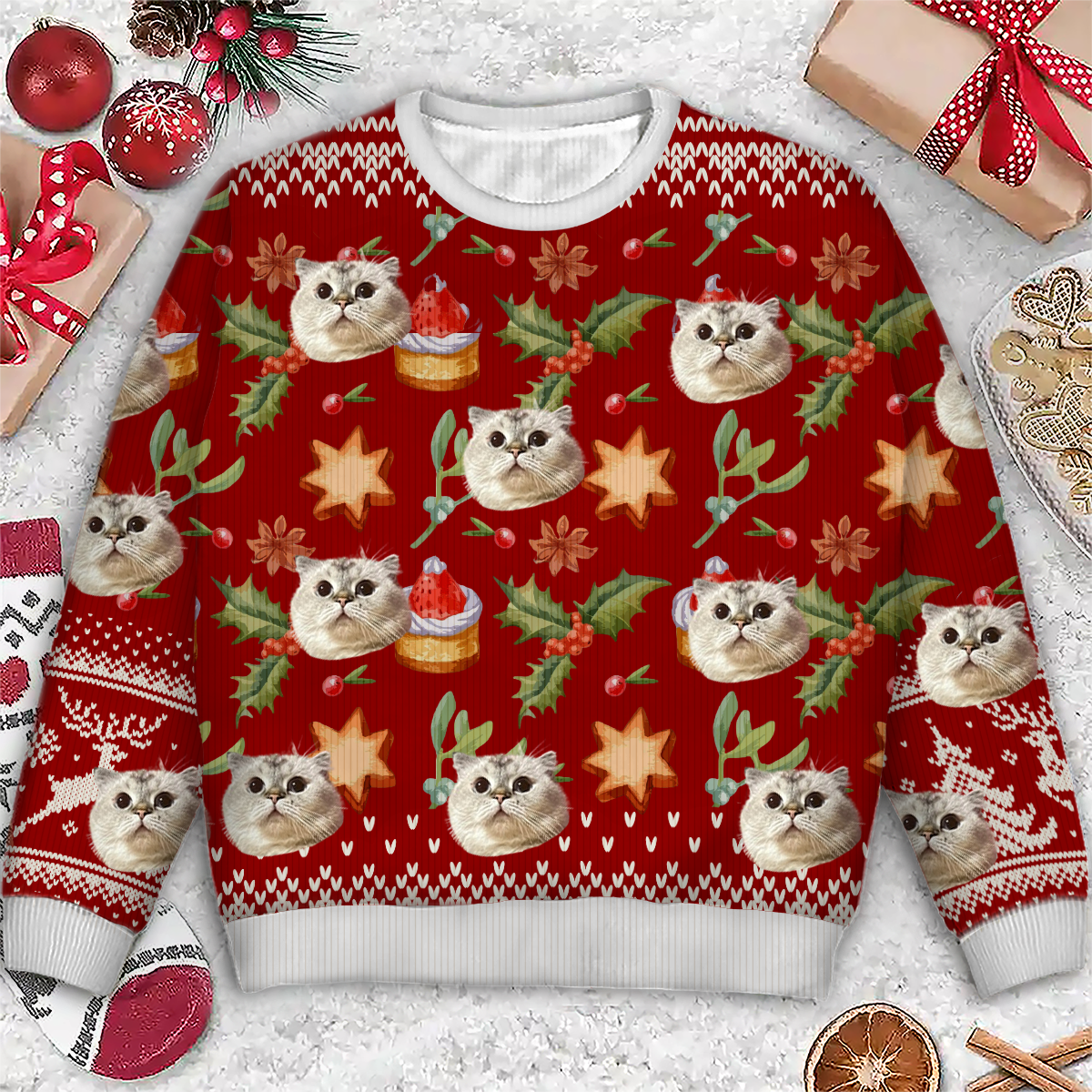 Custom Photo Family Dog Cat Face - Christmas Gift For Pet Lovers, Family Members - Personalized Unisex Ugly Sweater