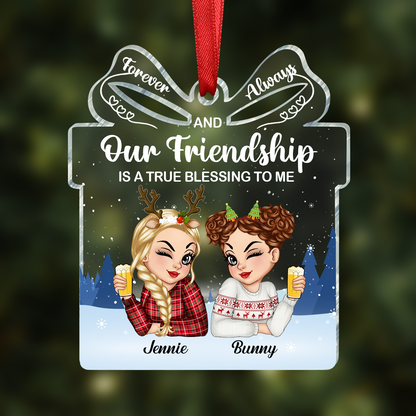 Our Friendship Is A True Blessing Christmas Besties - Personalized Custom Shaped Acrylic Ornament