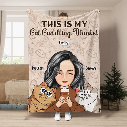 My Cat Dog Cuddling Blanket Peeking - Personalized Fleece Blanket