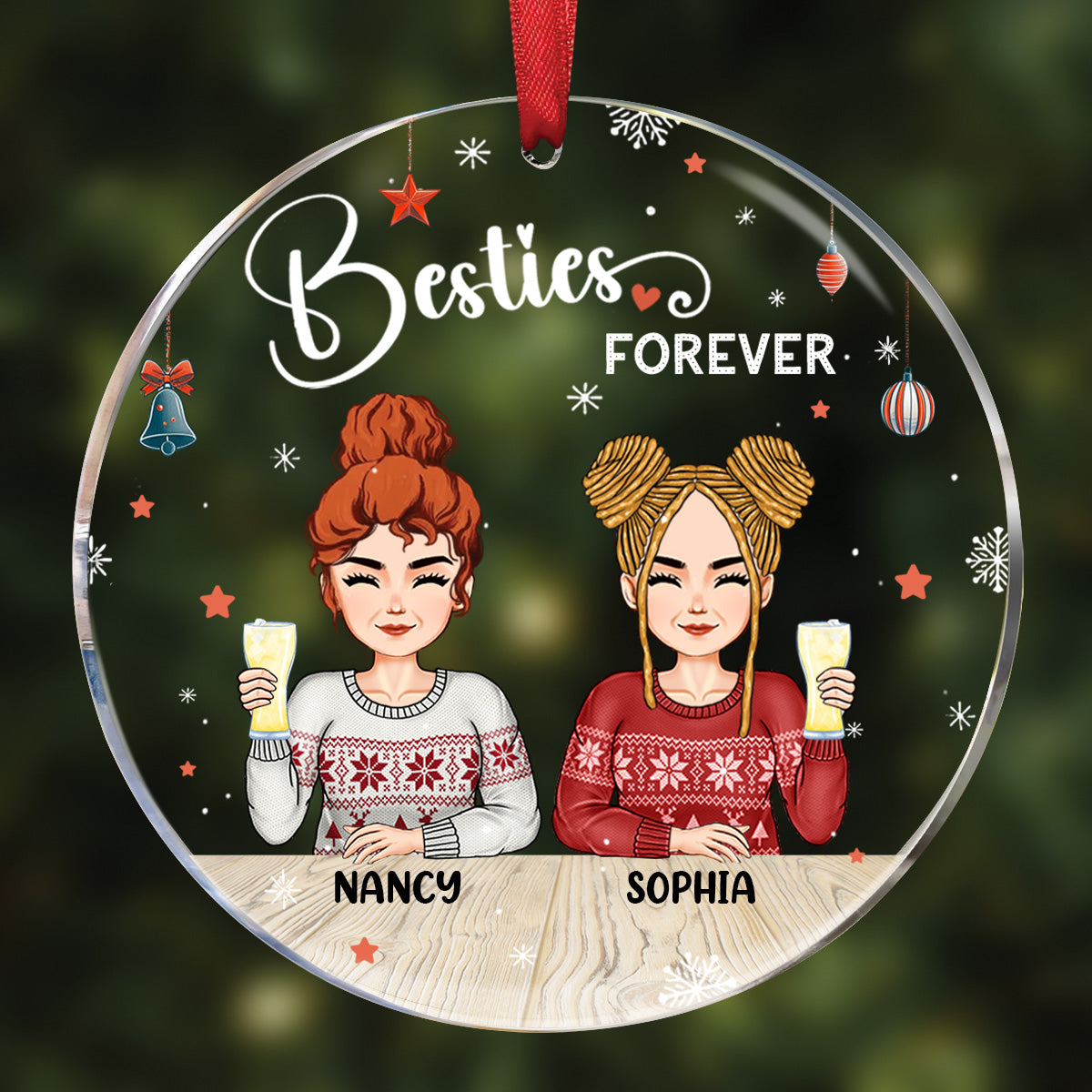 Christmas Cheer For My Gees All Year - Bestie Personalized Custom Circle Acrylic Ornament - Christmas Gift For Best Friends, BFF, Sisters