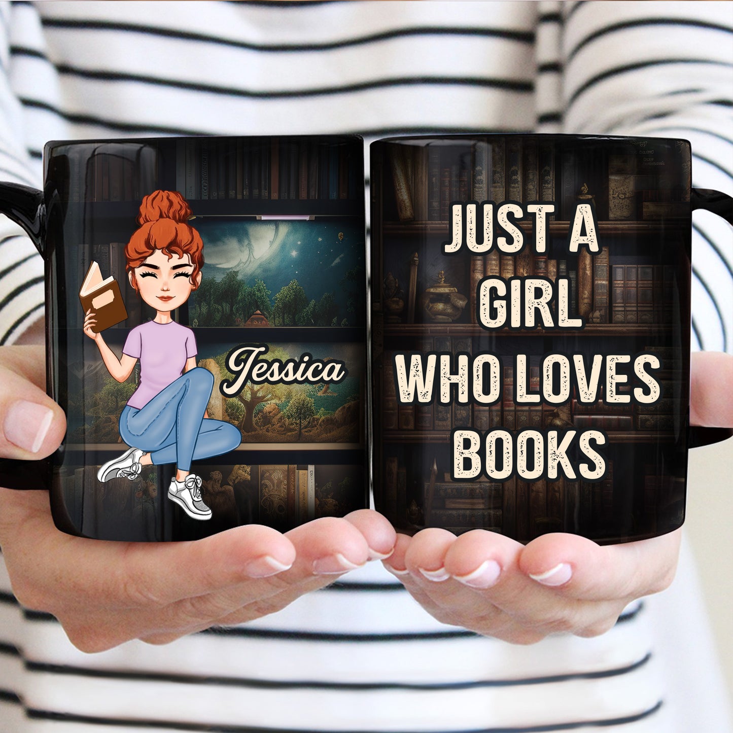 Just A Girl Boy Who Loves Books - Personalized Black Mug