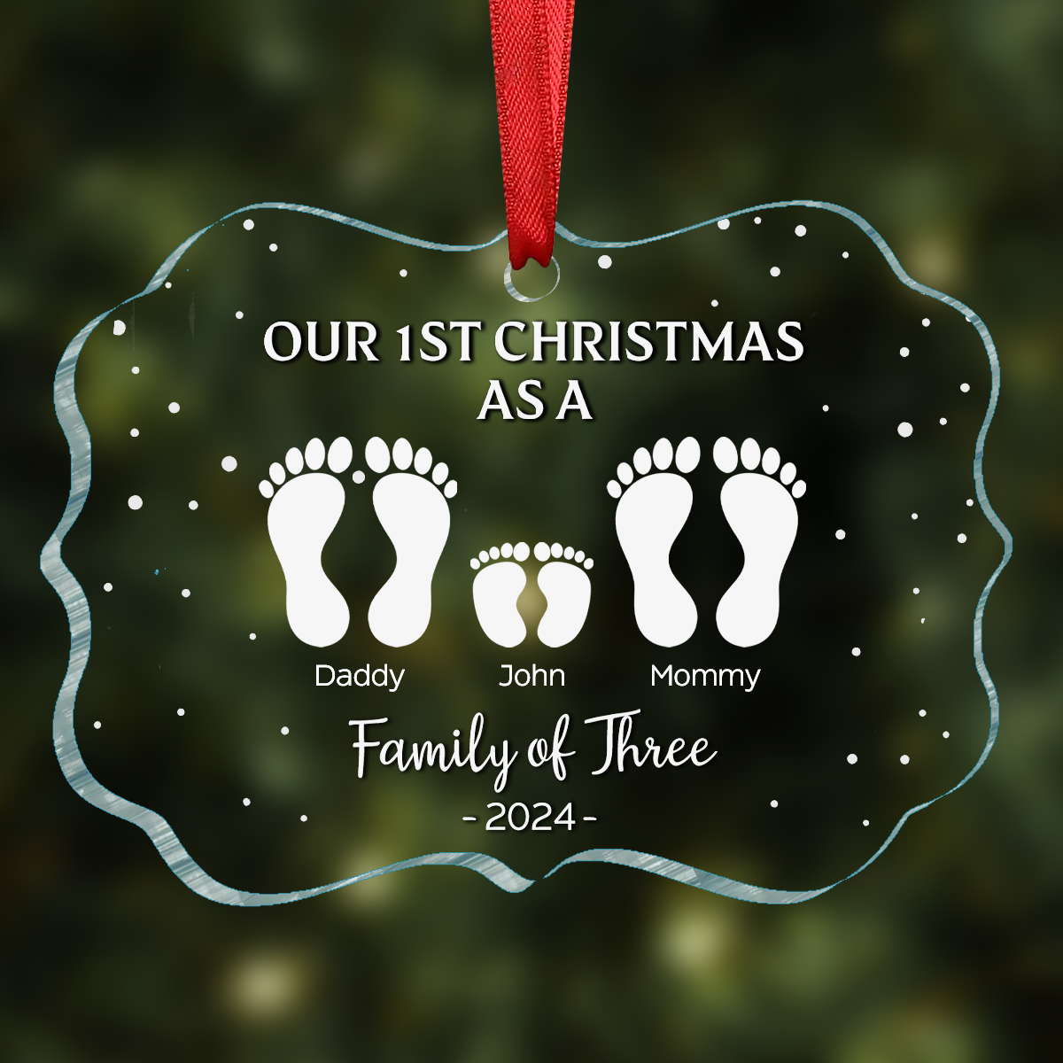 First Christmas As A Family Of Four Footprints - Personalized Acrylic Ornament