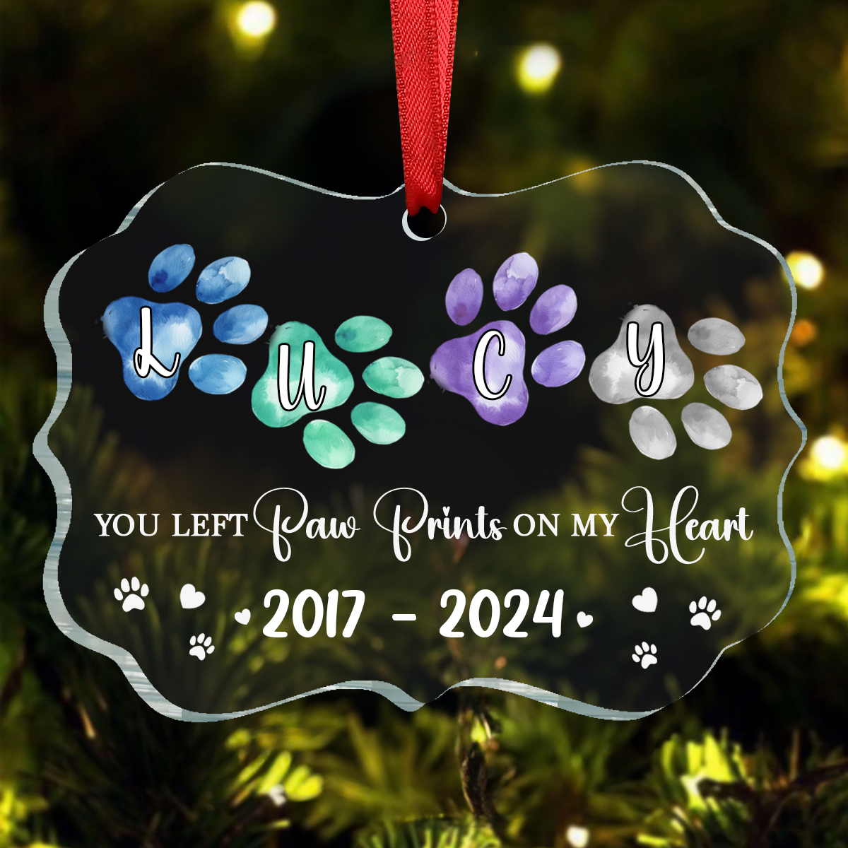 Memorial Dog Cat You Left Paw Prints On My Heart - Personalized Acrylic Ornament