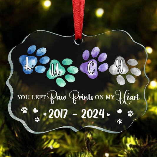 Memorial Dog Cat You Left Paw Prints On My Heart - Personalized Acrylic Ornament