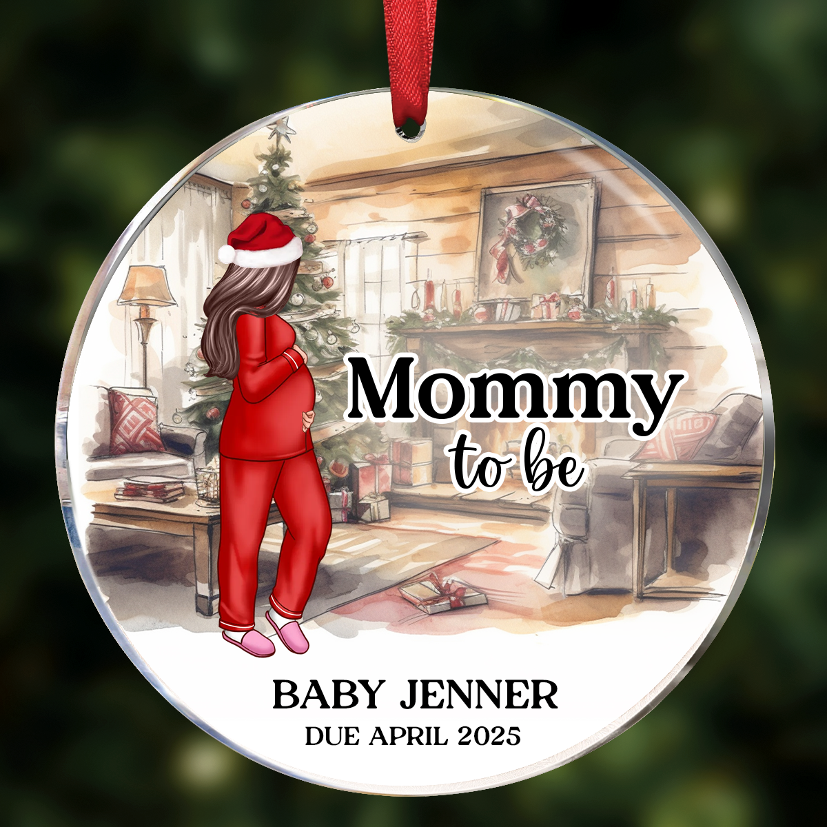 Pregnant Mom Baby Bump's First Christmas 2024 Ornament, Personalized Gifts Family, Pregnant Ornament, Baby Bump Christmas Ornament