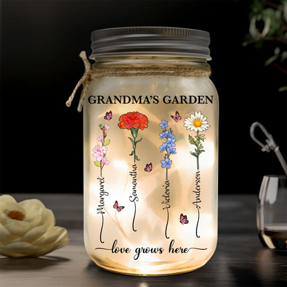 Grandma's Garden Birth Flower - Personalized Mason Jar Light