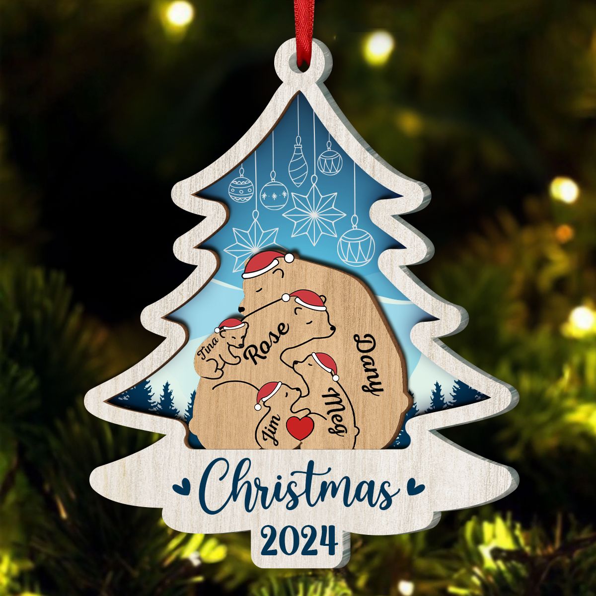 Christmas Bear Family - Personalized Acrylic Ornament