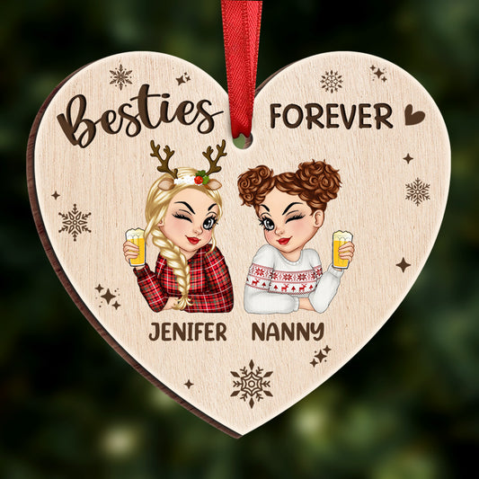 Besties Forever Christmas - Personalized Custom Shaped Wooden Ornament