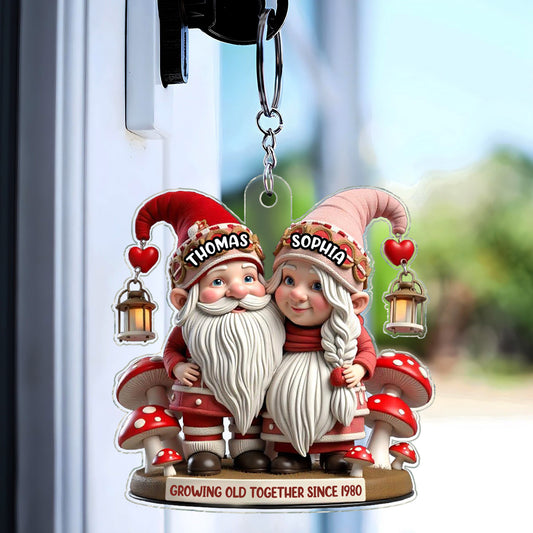 3D Effect Valentine's Gnome Couple Personalized Acrylic Keychain, Valentine's Day Gift For Him, For Her, Husband, Wife