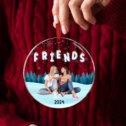 Custom Photo Family Friends Besties Sisters Sitting Together - Personalized Circle Acrylic Ornament