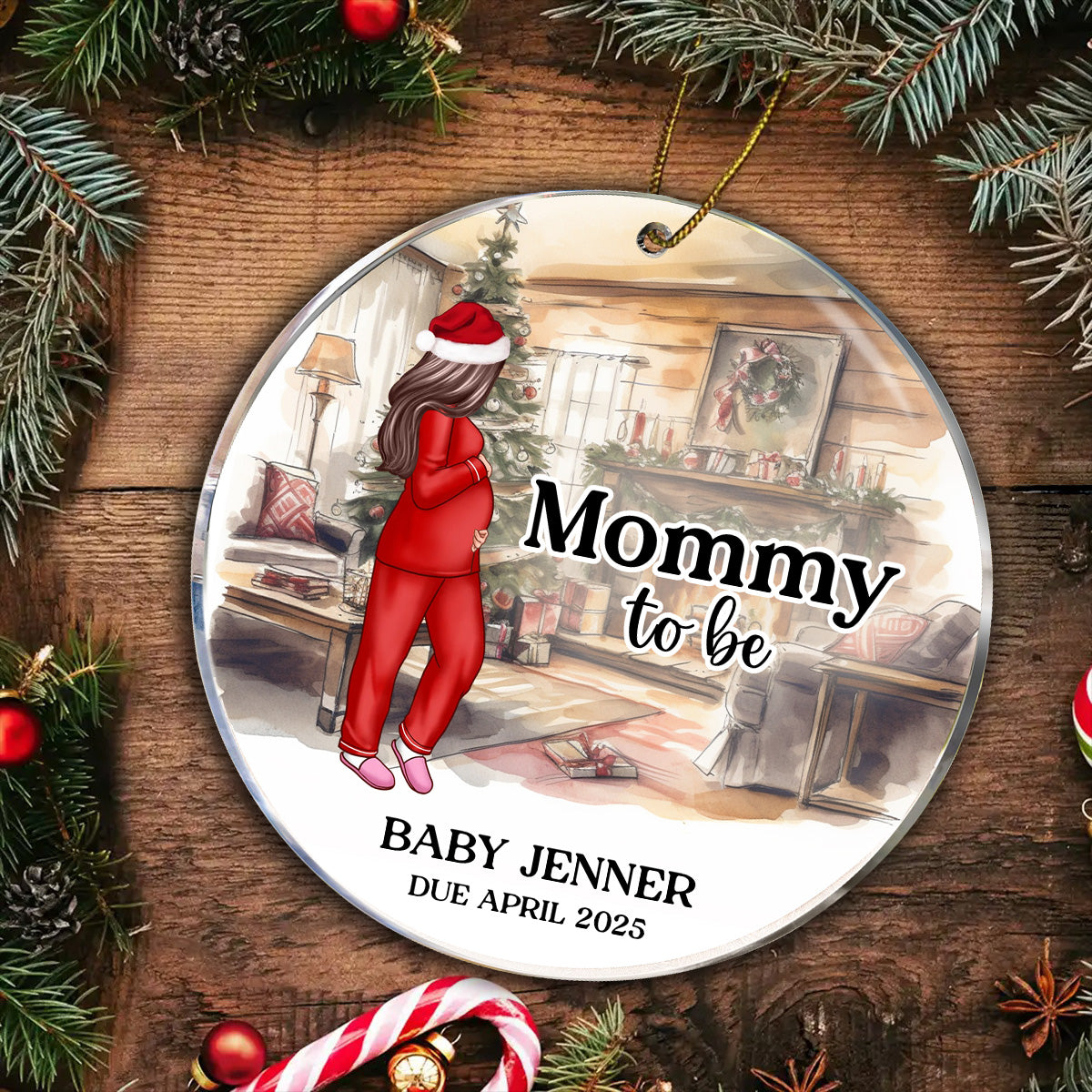 Pregnant Mom Baby Bump's First Christmas 2024 Ornament, Personalized Gifts Family, Pregnant Ornament, Baby Bump Christmas Ornament