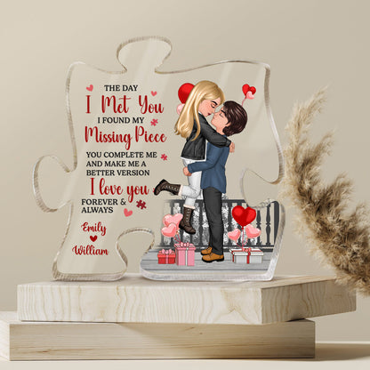 The Day I Met You I Found - Personalized Puzzle Shaped Acrylic Plaque