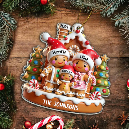 Gingerbread Family With Gingerbread House 3D Effect Personalized Acrylic Ornament