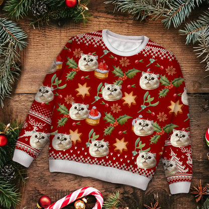 Custom Photo Family Dog Cat Face - Christmas Gift For Pet Lovers, Family Members - Personalized Unisex Ugly Sweater