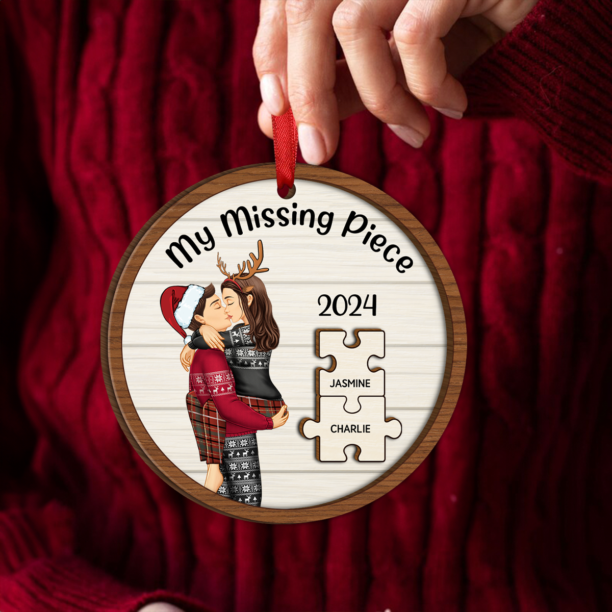 My Missing Piece Christmas Couple - Personalized Wooden Ornament