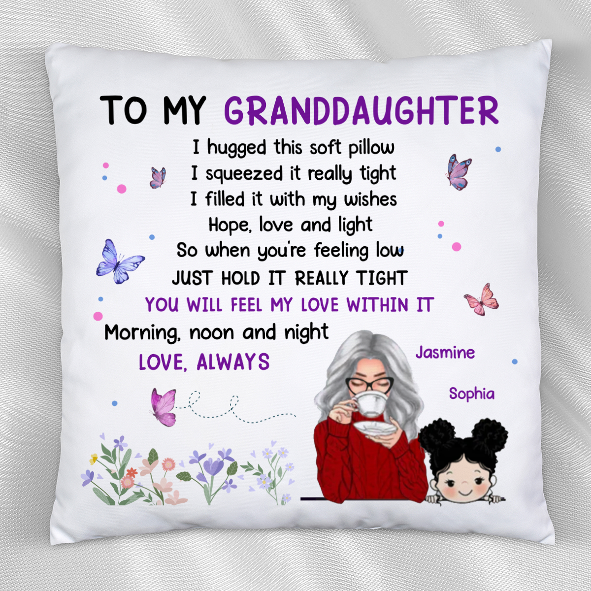 To Granddaughter Grandson Grandma Personalized Pillow