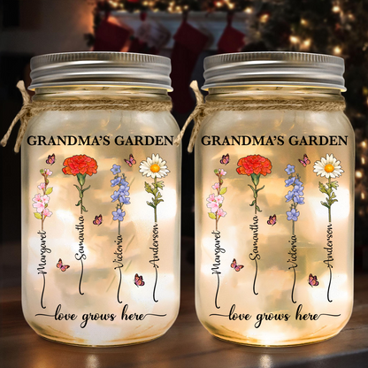 Grandma's Garden Birth Flower - Personalized Mason Jar Light