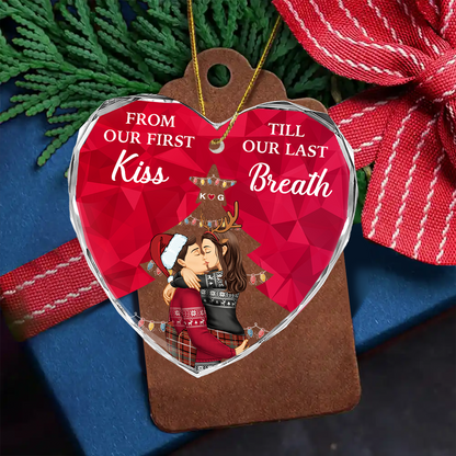 From Our First Kiss Till Our Last Breath Christmas Couple - Personalized Heart Shaped Acrylic Ornament