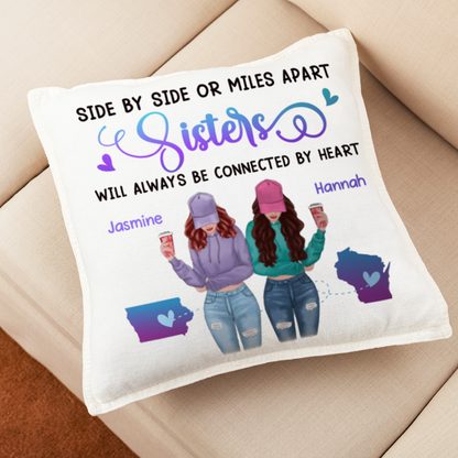 Long Distance Sisters Besties Modern Girls Personalized Pillow